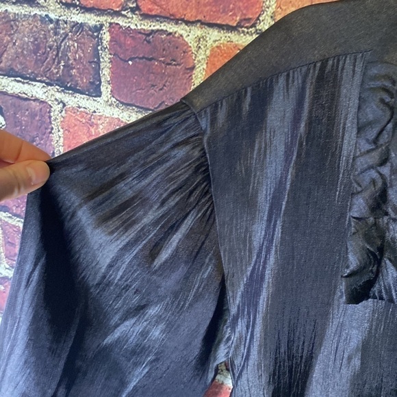 Jones New York Shinny Black Rayon Puff Sleeve Spring Summer Jacket Size M - Picture 9 of 14